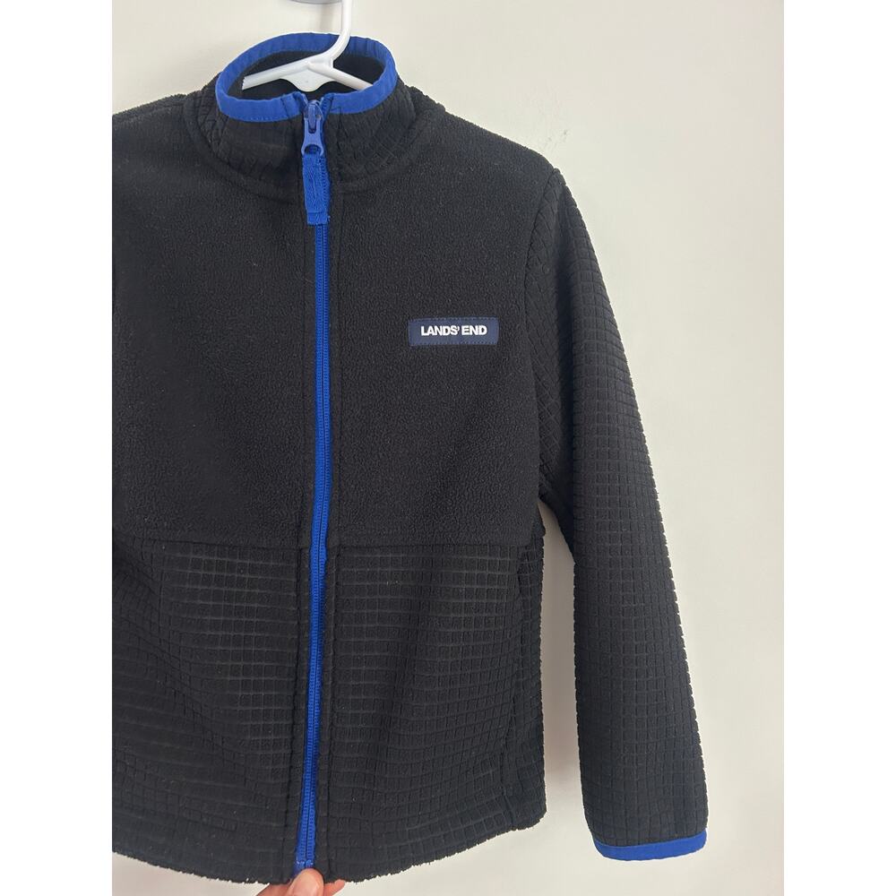 Lands' End Boy's Breathable Grid Fleece Full-Zip Jacket XS(4/5) Black Blue Trim - Picture 4 of 7